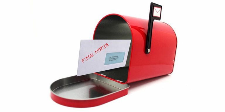 a letter that says "final notice" going into a mailbox